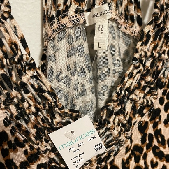 Maurices NWT Leopard Print Macrame Back Sleeveless V Neck Tank Top Size Large - Picture 4 of 4